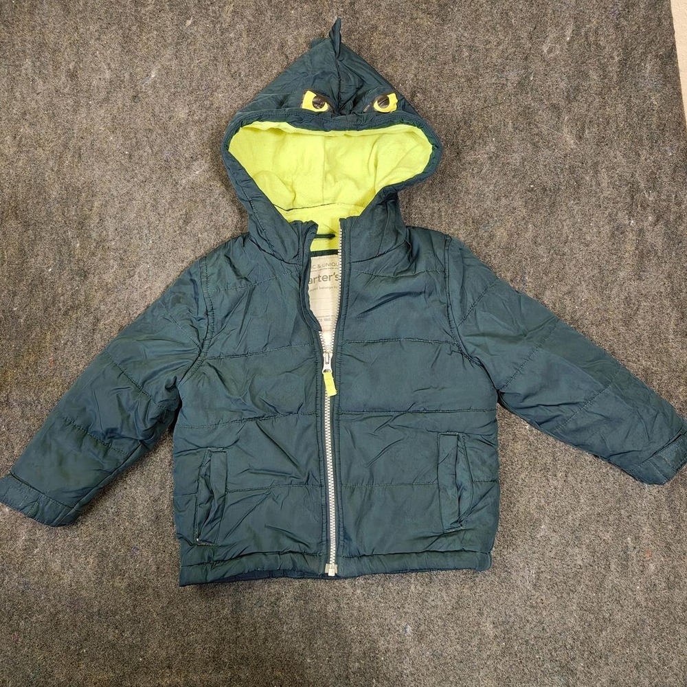 Carters Kids Green Dinosaur Puffer Jacket Hooded Winter Coat 4T